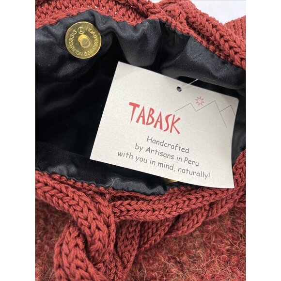 Tabask Peruvian Purse Handmade Satin Lined Burgundy with flower BOHO Style - Picture 4 of 6